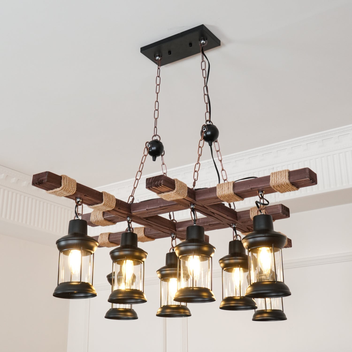 Vintage Wood Glass Chandeliers - Blowlighting