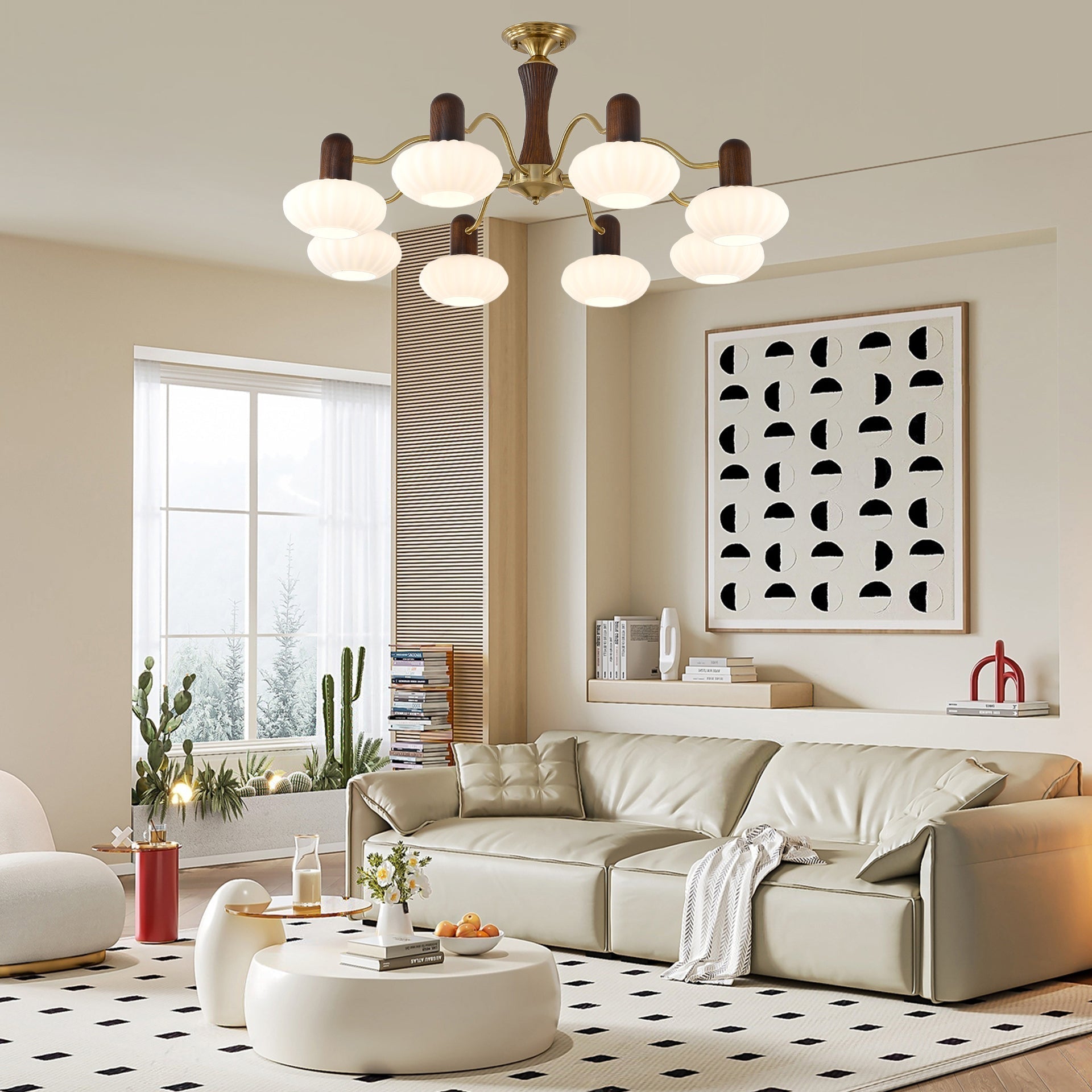 Aurora Chandelier Walnut Embrace White Finish - Blowlighting