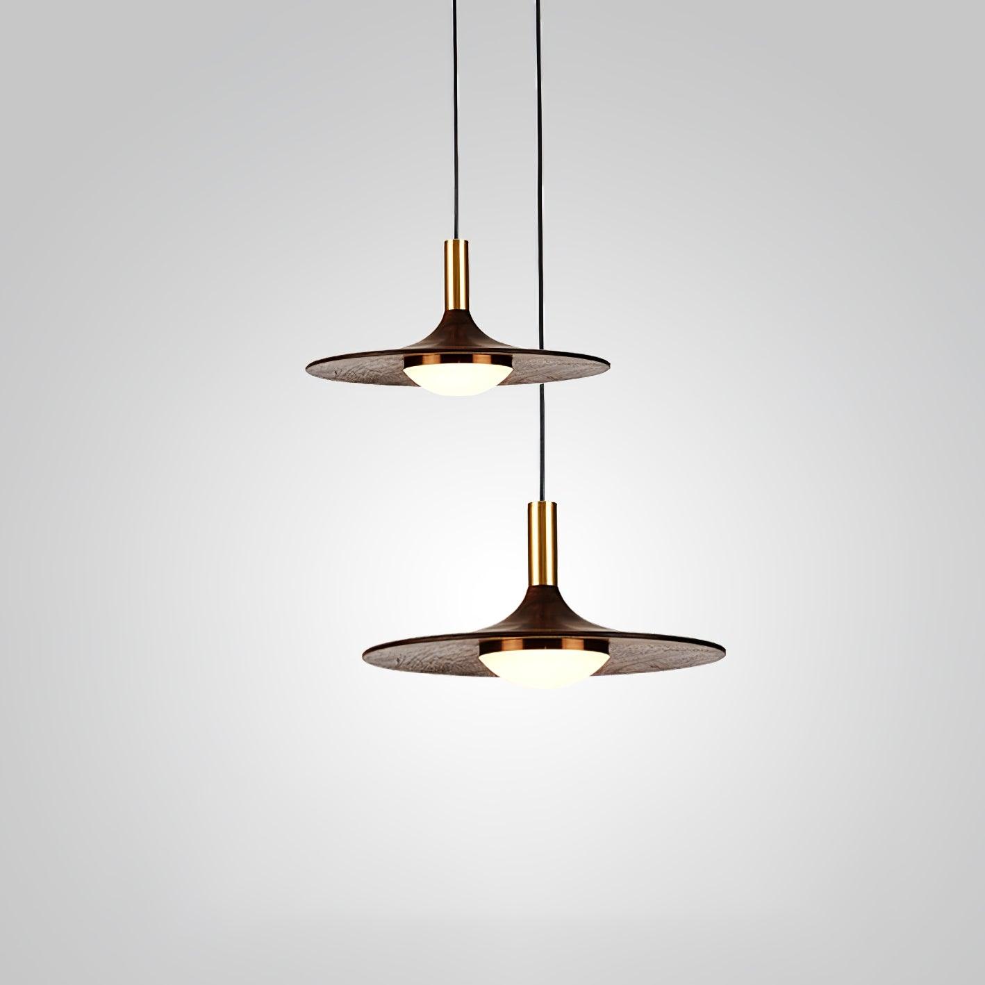Walnut Wood Dish Pendant Light - Blowlighting