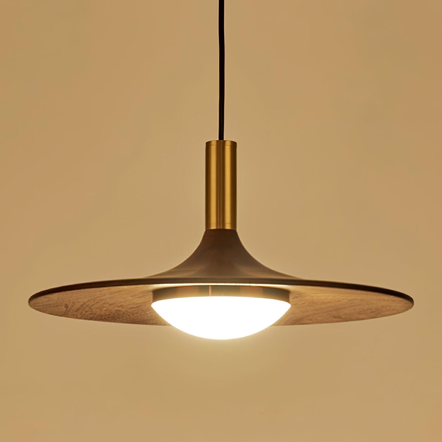 Walnut Wood Dish Pendant Light - Blowlighting
