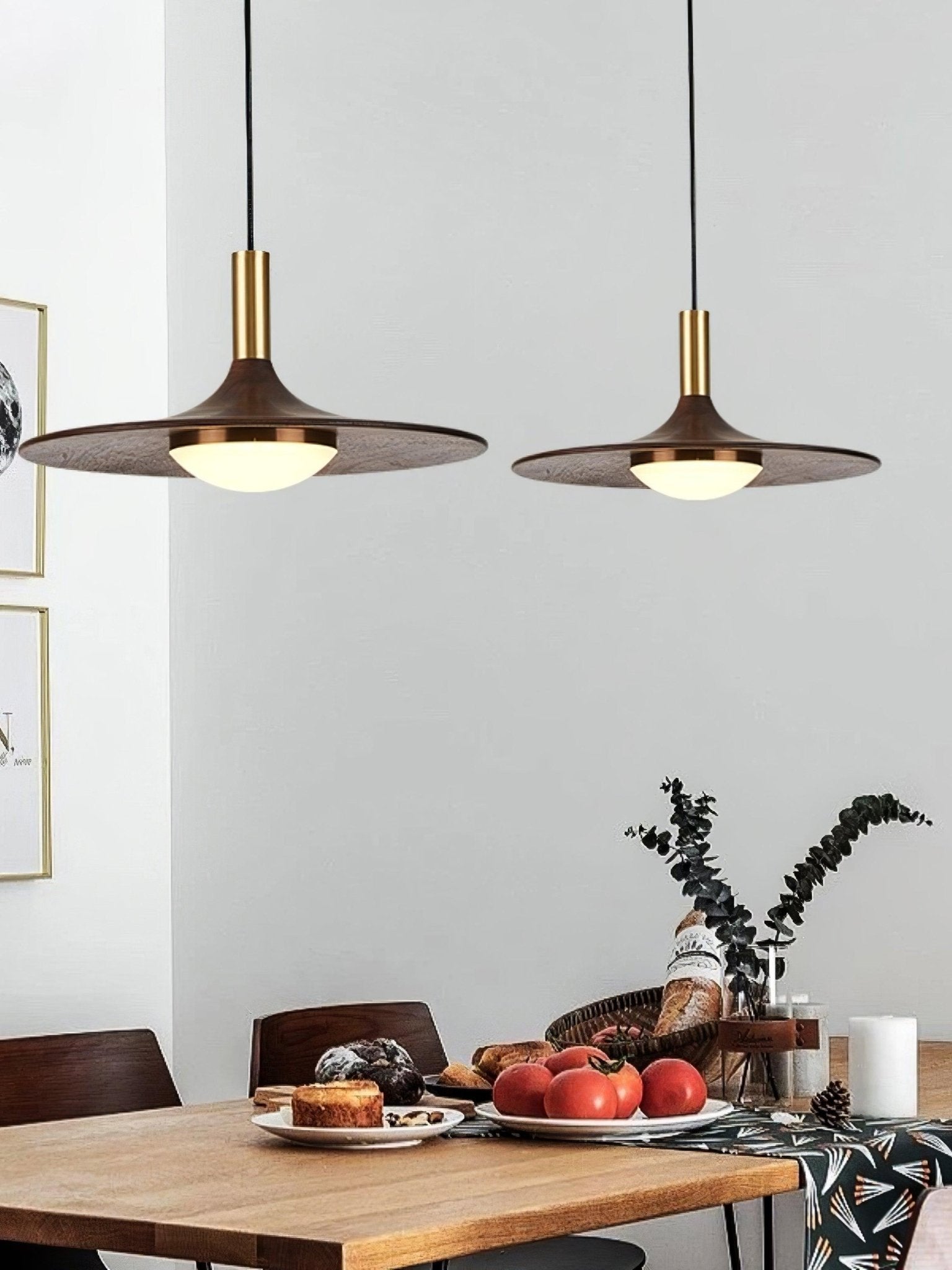 Walnut Wood Dish Pendant Light - Blowlighting