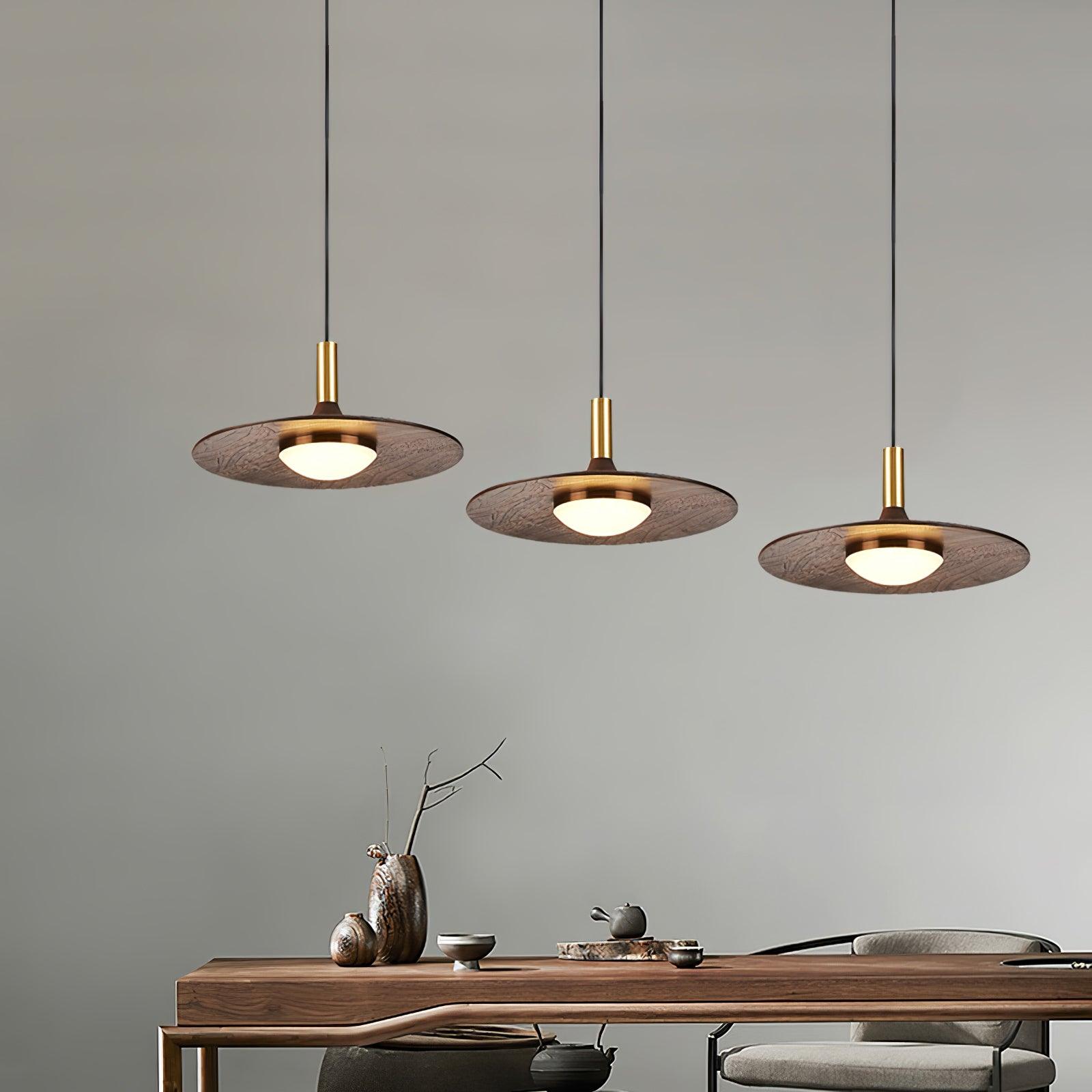 Walnut Wood Dish Pendant Light - Blowlighting