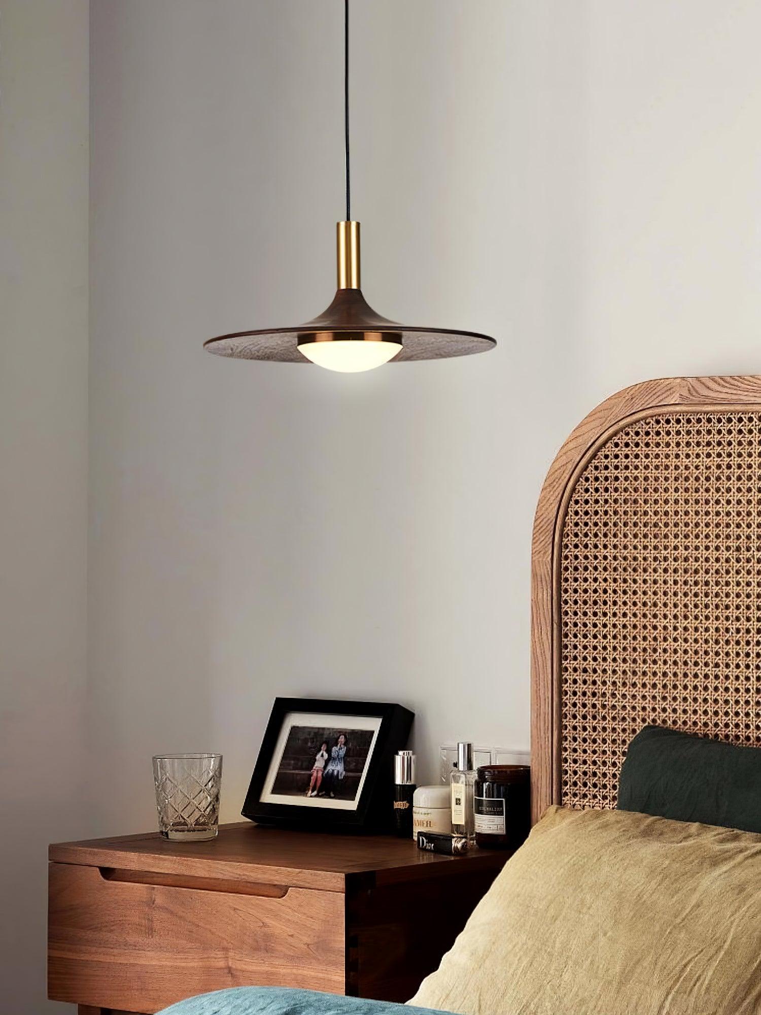 Walnut Wood Dish Pendant Light - Blowlighting