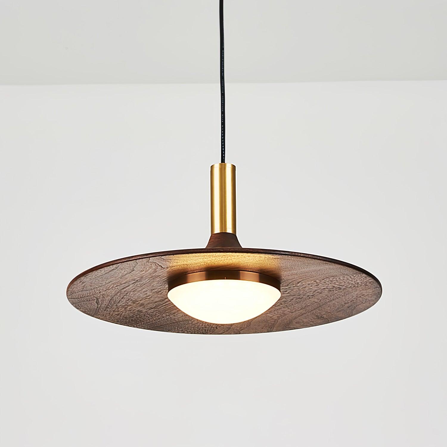 Walnut Wood Dish Pendant Light - Blowlighting