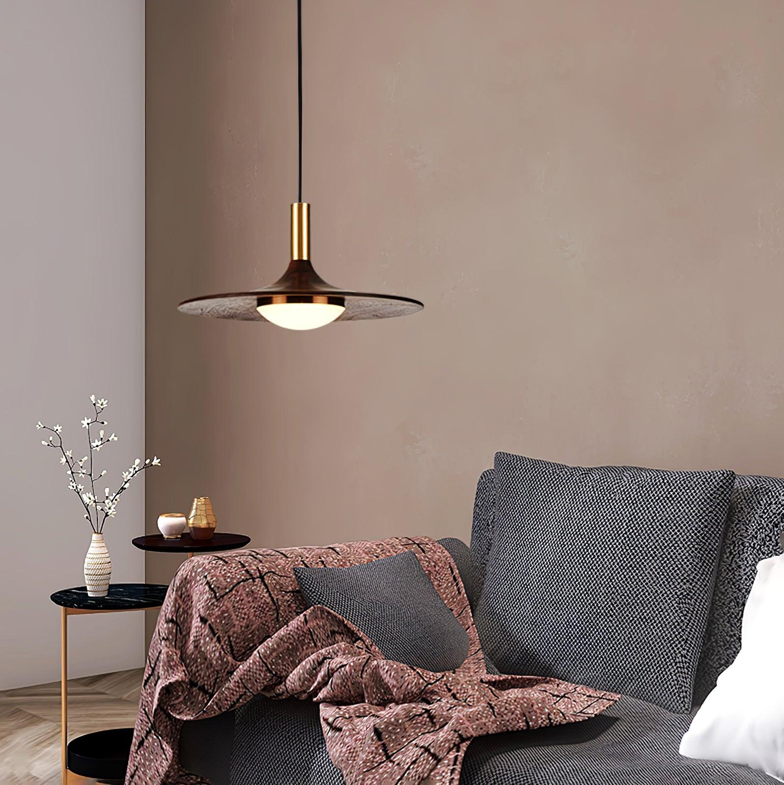 Walnut Wood Dish Pendant Light - Blowlighting