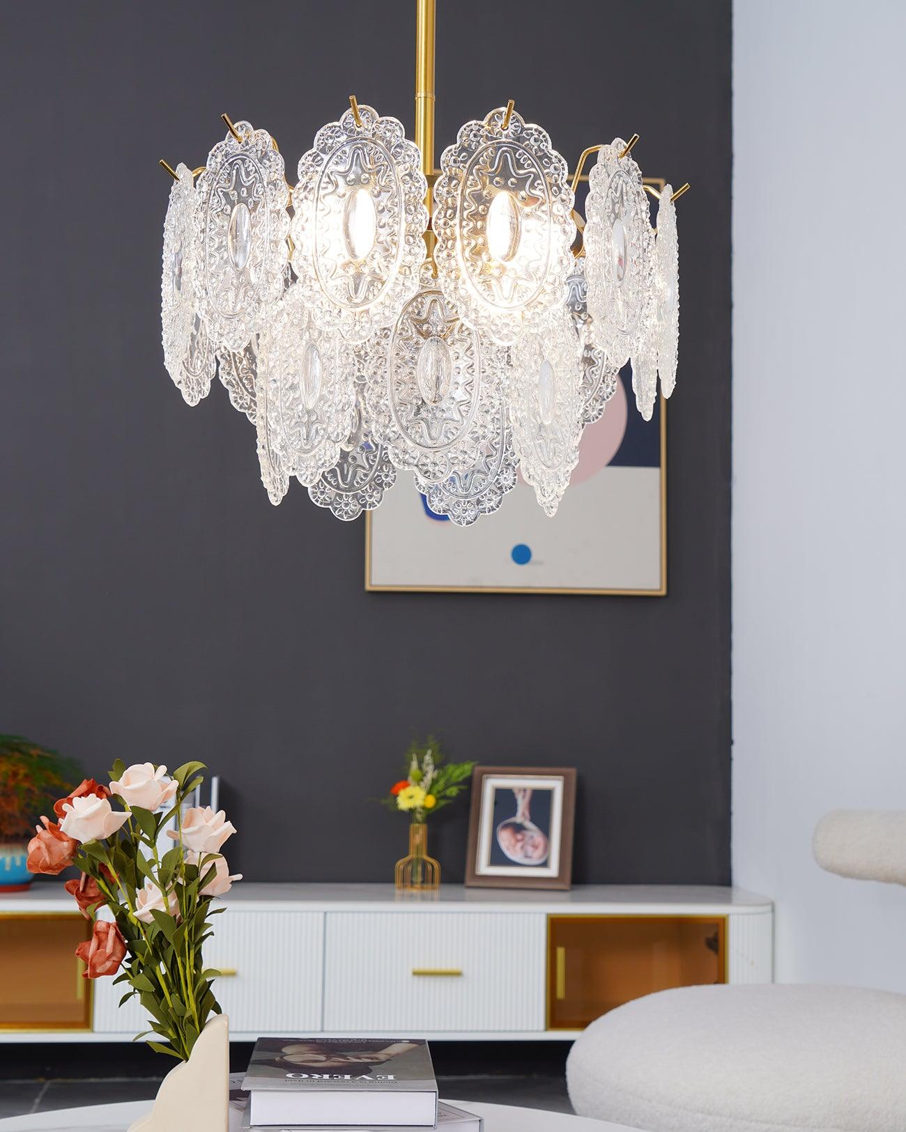 Lustra Chandelier Wave Glass Wrought Iron Elegant - Letslighting