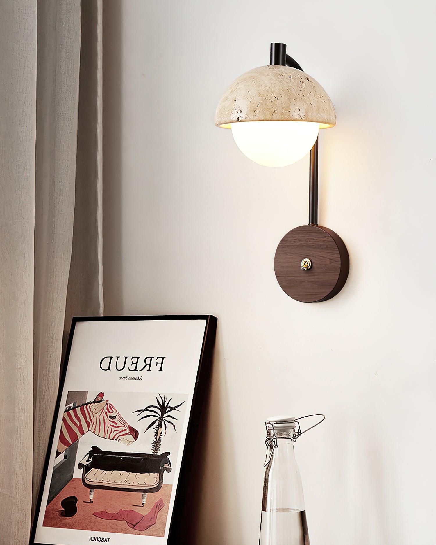 Ritta Wall Lamp Travertine Wood Dome - Letslighting