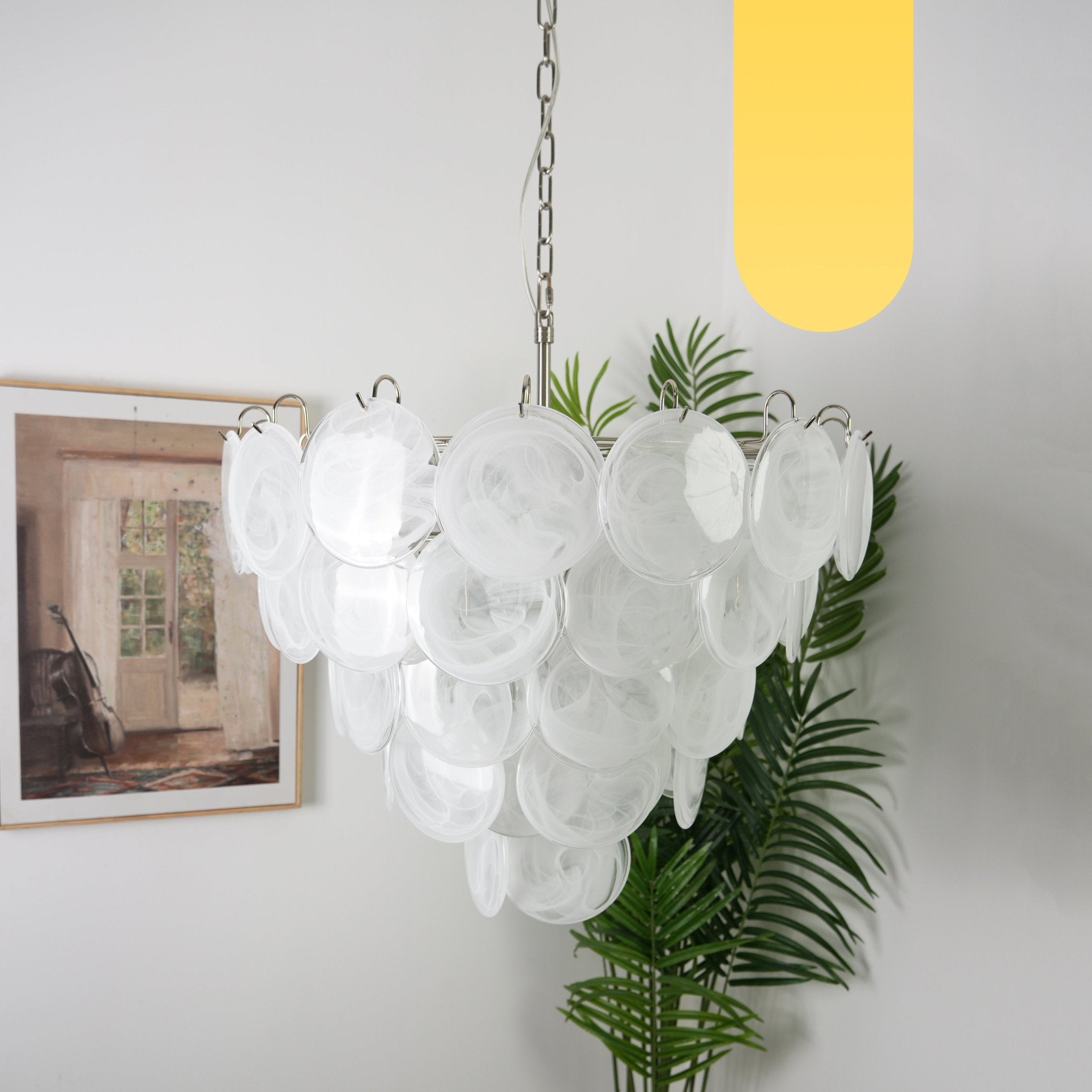 Aurora Chandelier White Murano Glass Disc - Neutralighting