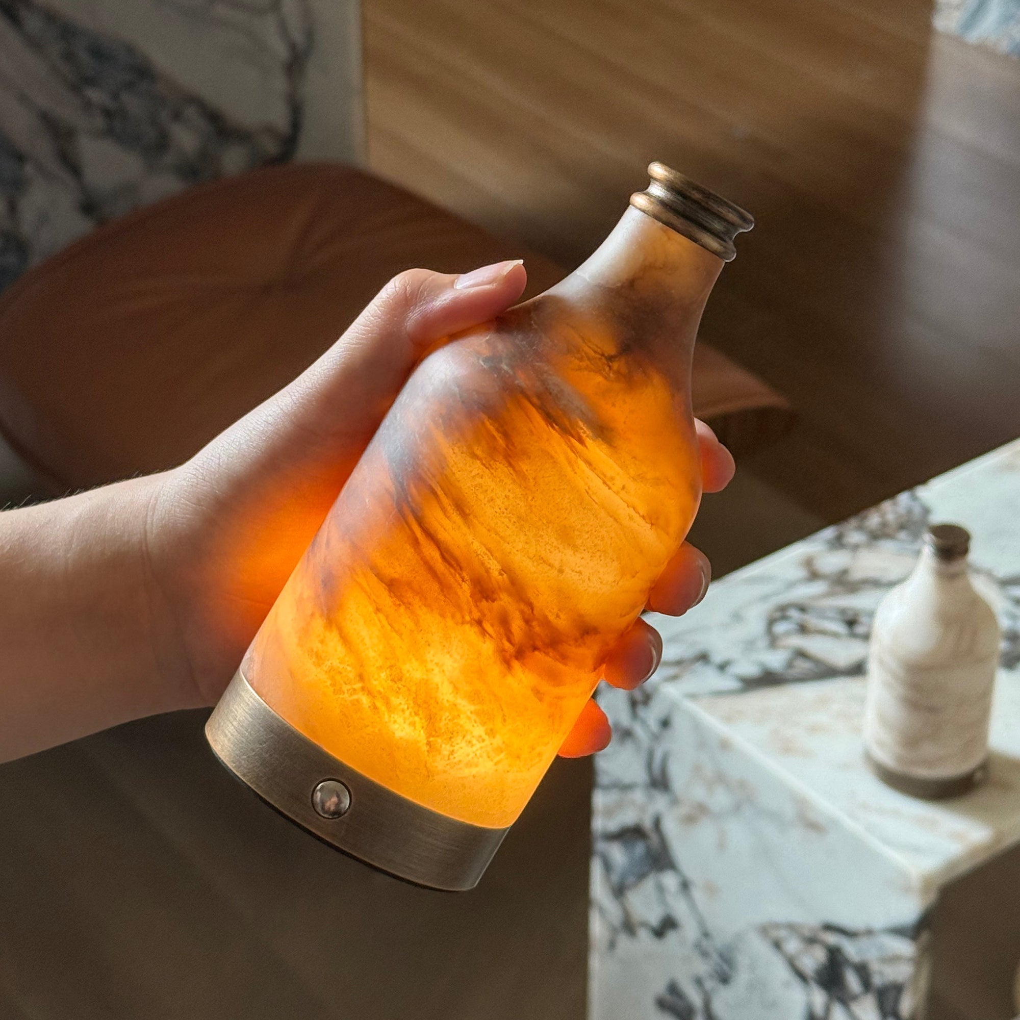 Wine Bottle Alabaster Table Lamp (Built-in Battery) - Lamp Copper
