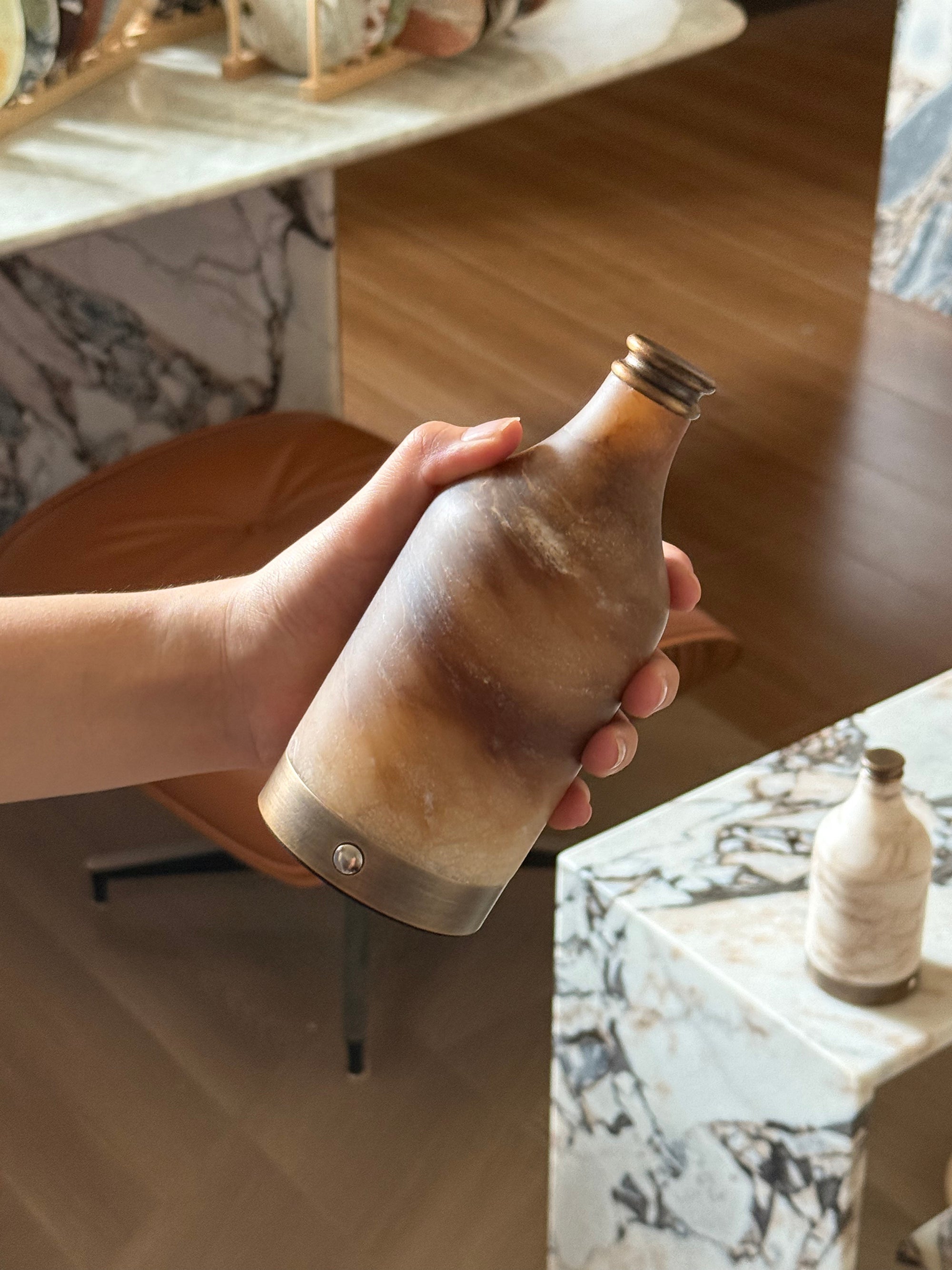 Wine Bottle Alabaster Table Lamp (Built-in Battery) - Lamp Copper