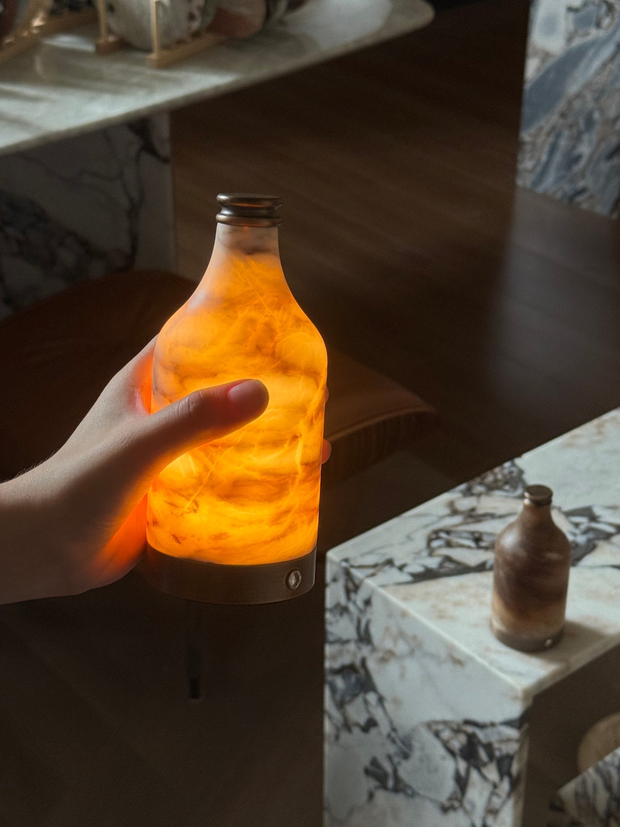 Wine Bottle Alabaster Table Lamp (Built-in Battery) - Lamp Copper