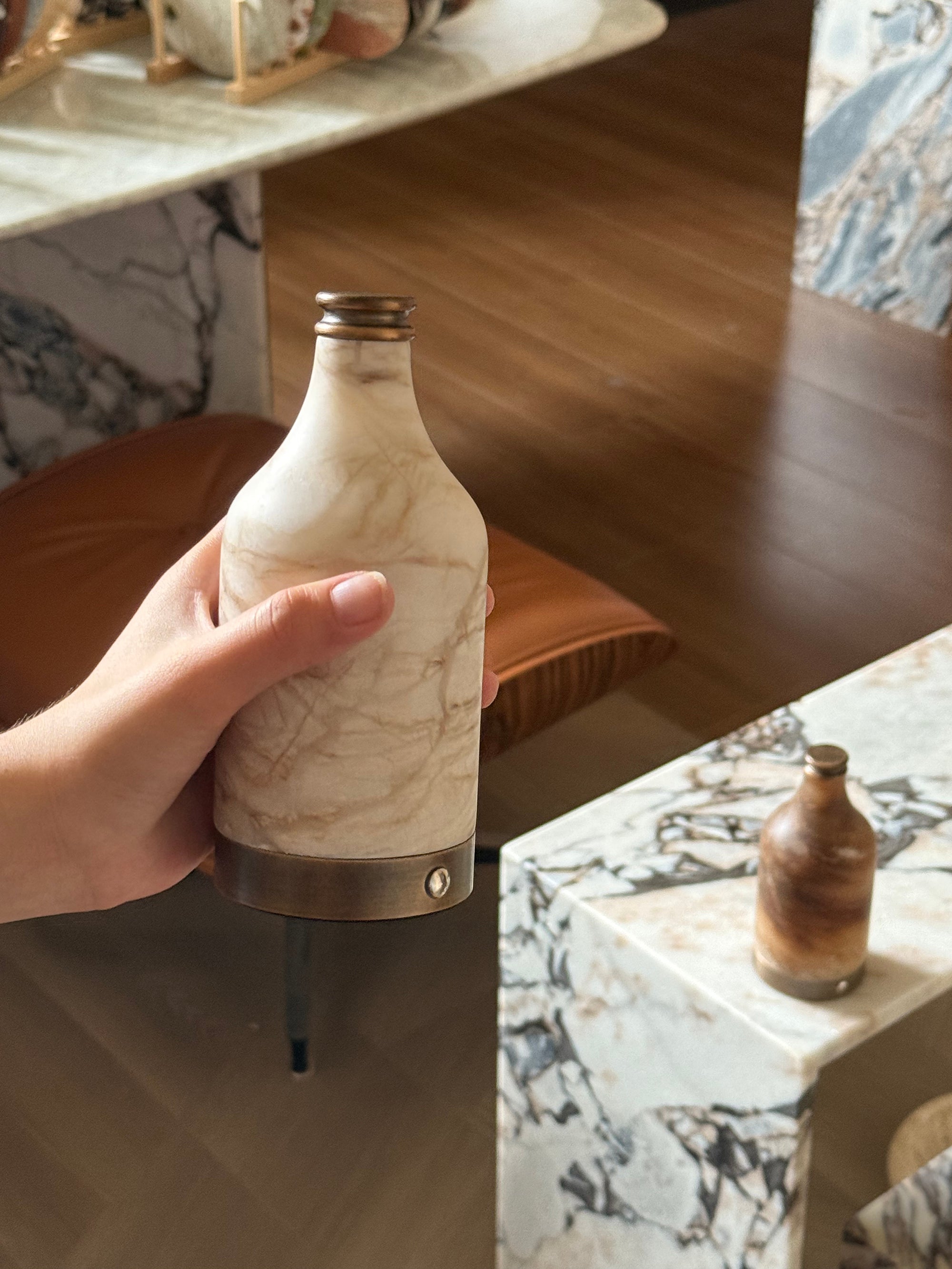 Wine Bottle Alabaster Table Lamp (Built-in Battery) - Lamp Copper
