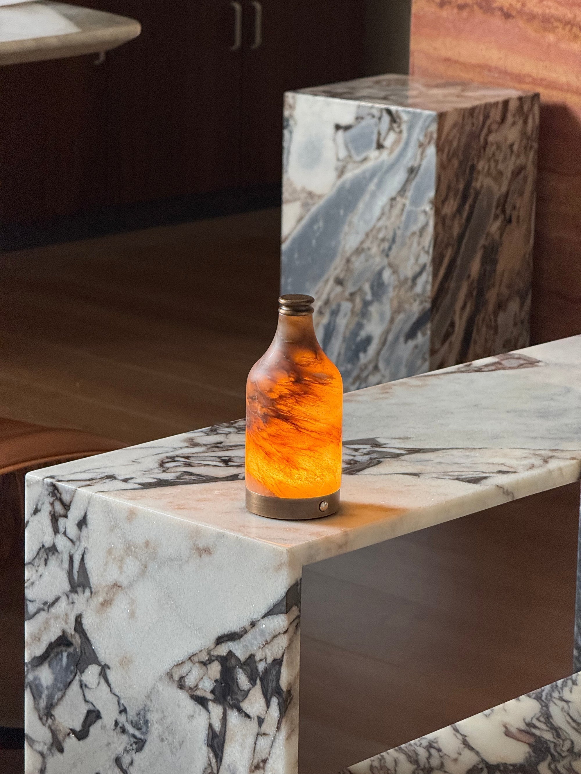 Wine Bottle Alabaster Table Lamp (Built-in Battery) - Lamp Copper