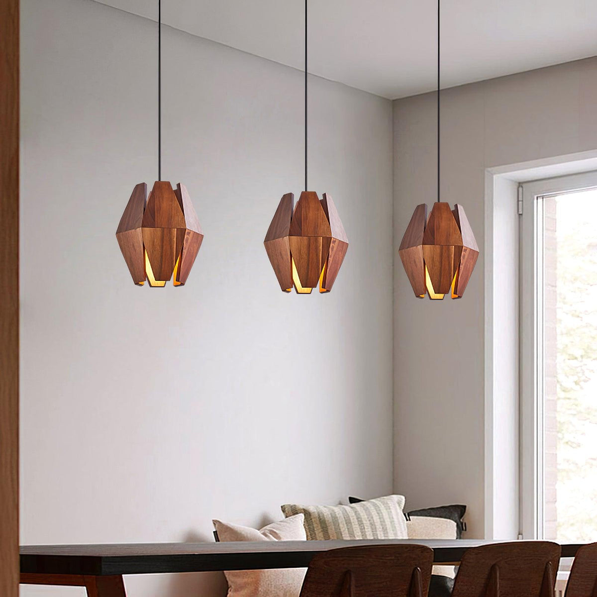Pendant Lamp Geometric Wood Shade Warm Glow Nordic Minimalist Accent - Letslighting
