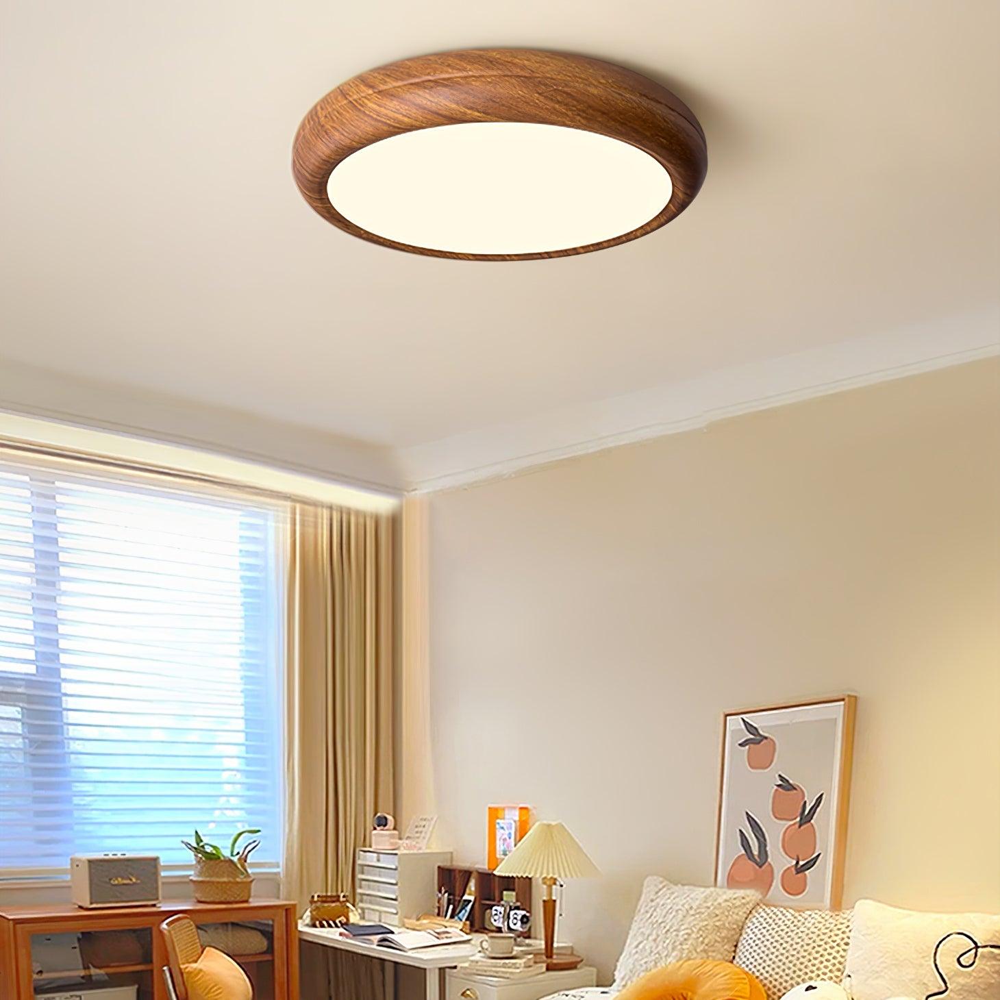 Muto Lampada da Soffitto Rotonda con Finitura Legno