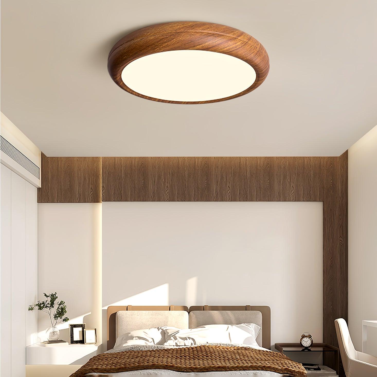 Muto Lampada da Soffitto Rotonda con Finitura Legno