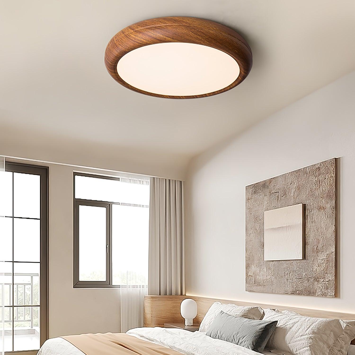 Muto Lampada da Soffitto Rotonda con Finitura Legno