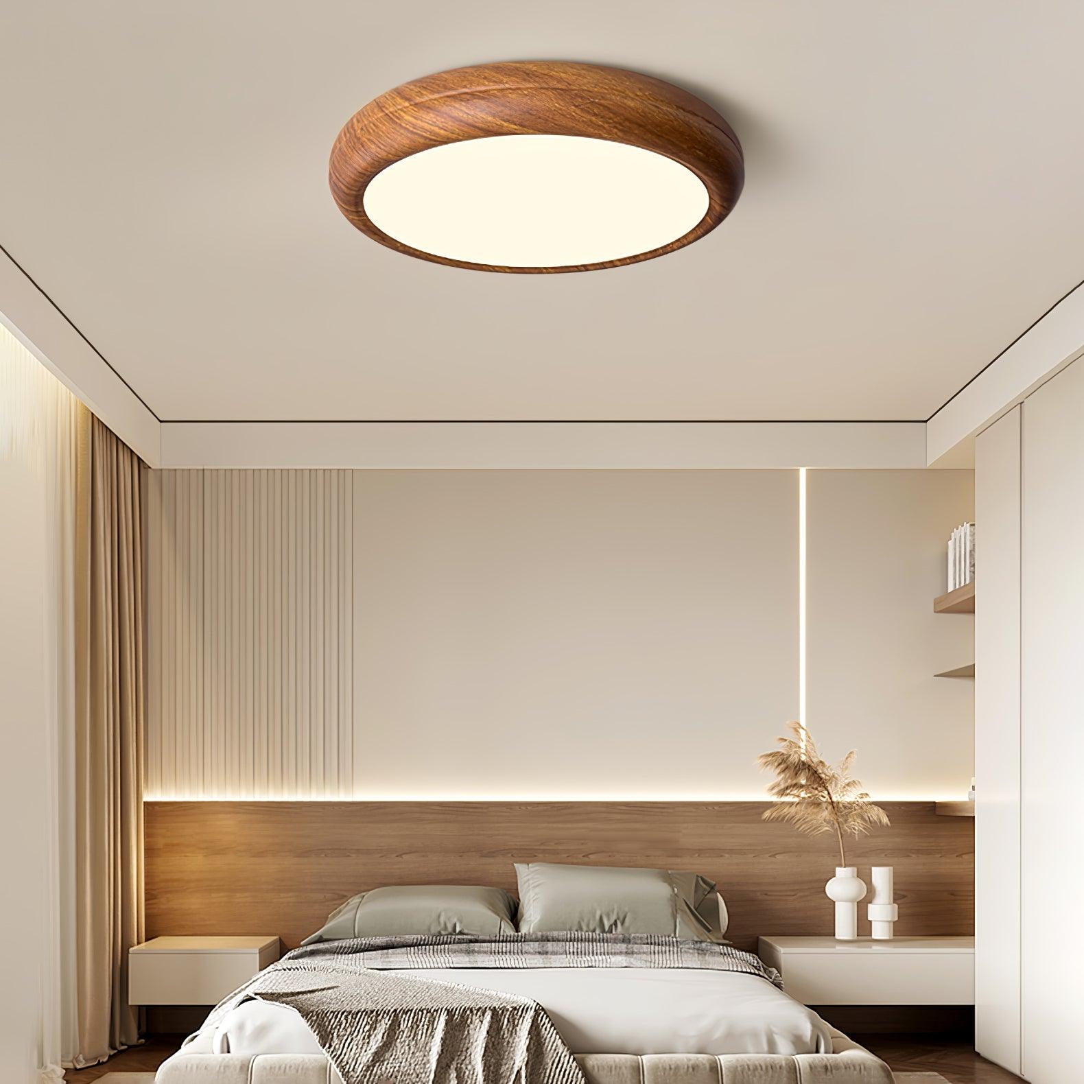 Muto Lampada da Soffitto Rotonda con Finitura Legno