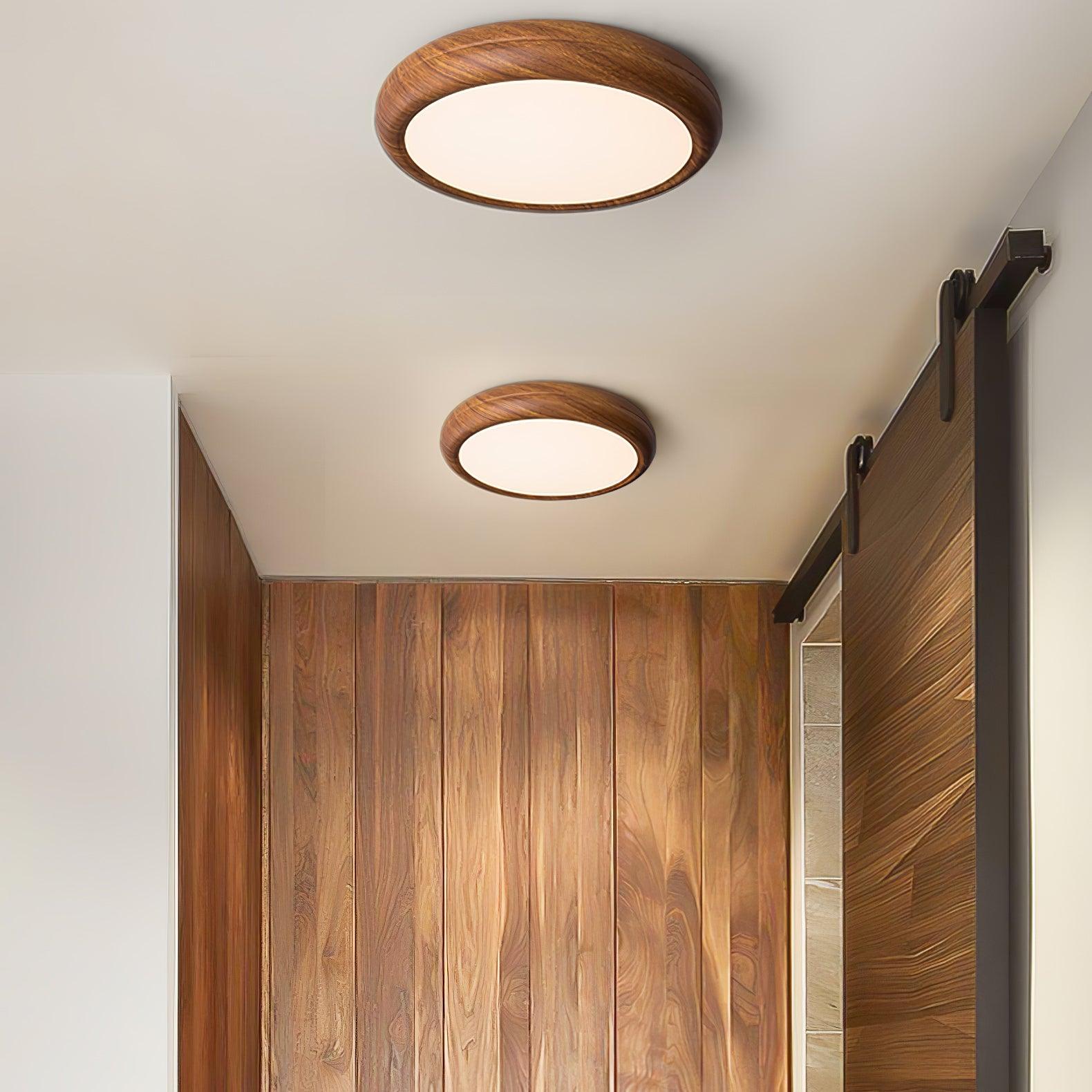 Muto Lampada da Soffitto Rotonda con Finitura Legno