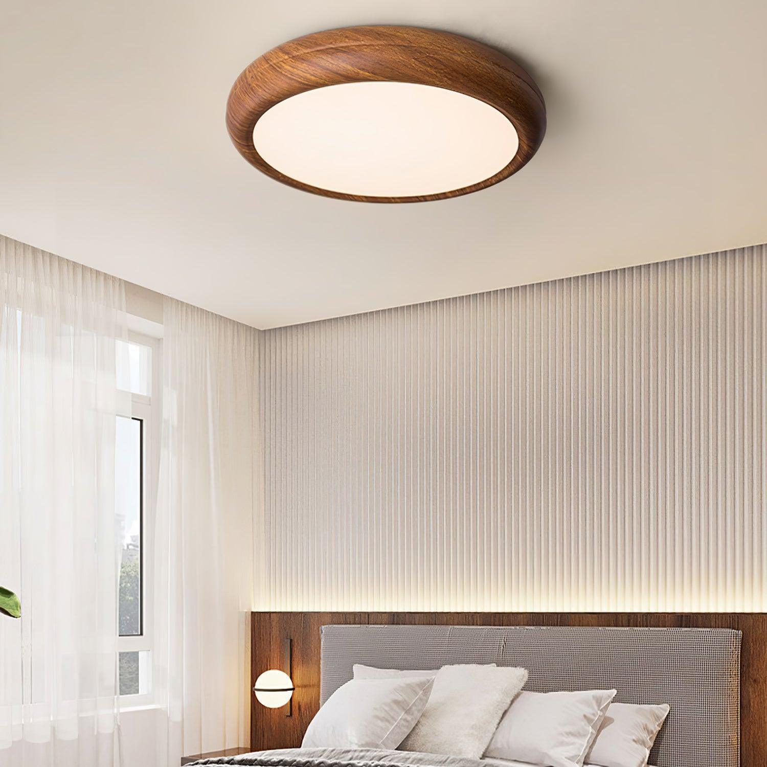 Muto Lampada da Soffitto Rotonda con Finitura Legno
