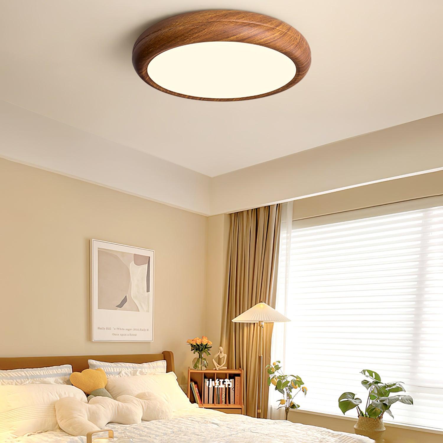Muto Lampada da Soffitto Rotonda con Finitura Legno