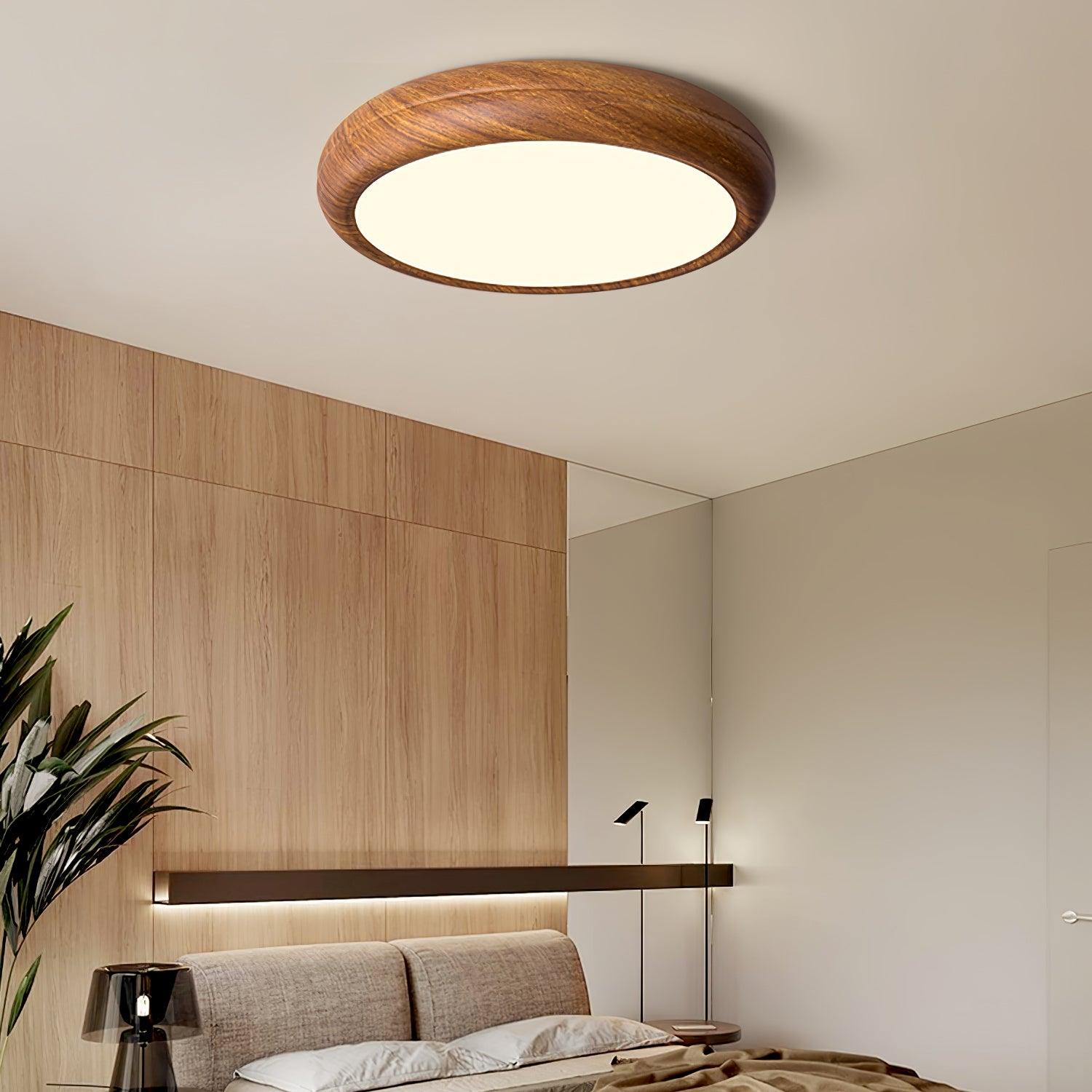 Muto Lampada da Soffitto Rotonda con Finitura Legno