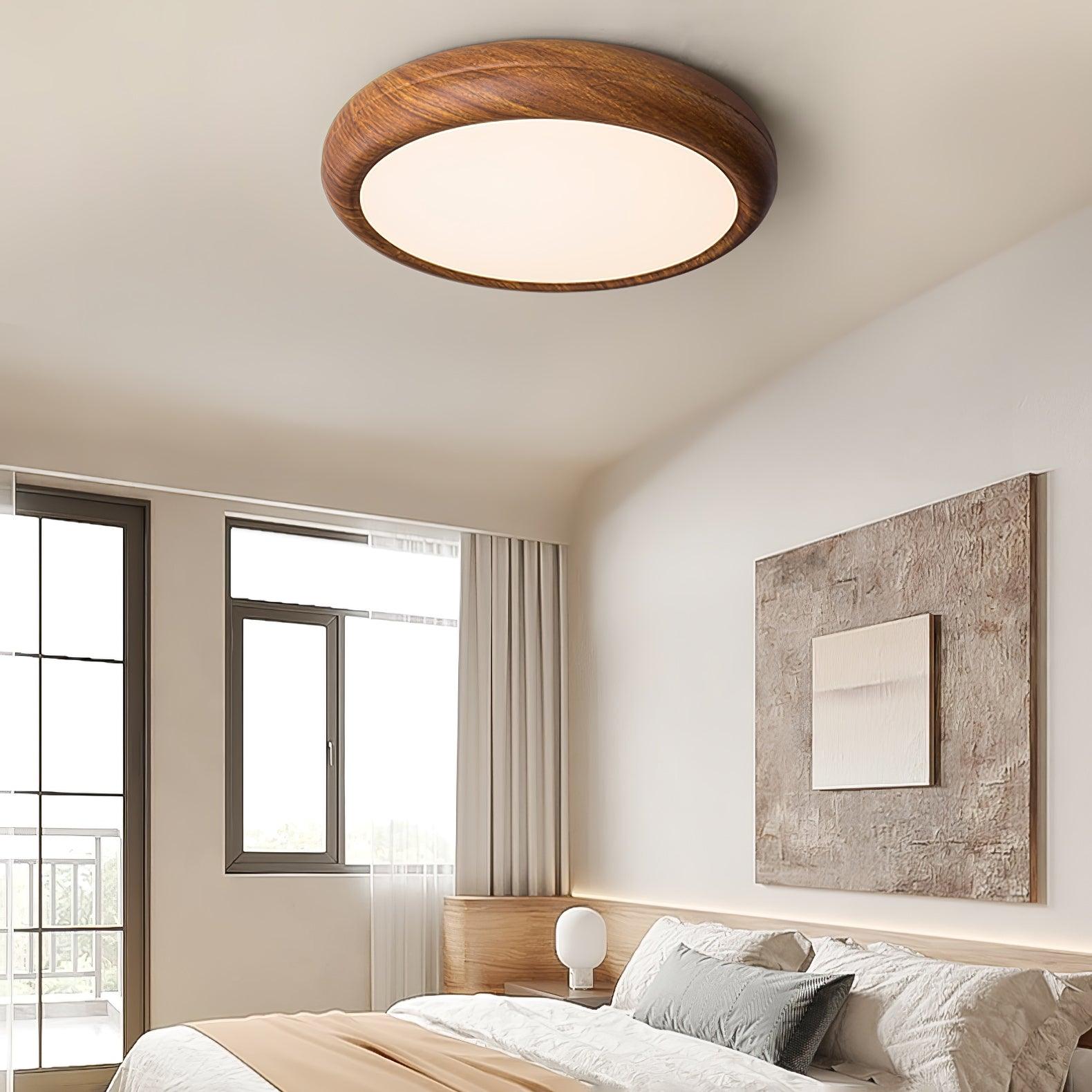 Muto Lampada da Soffitto Rotonda con Finitura Legno