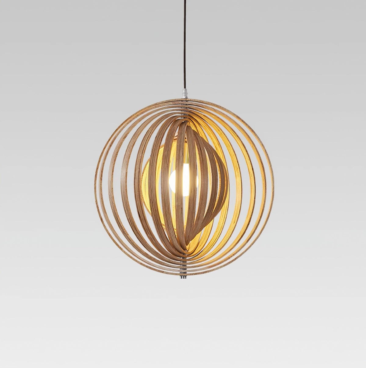 Pendant Lamp Wood Rings Sphere Organic Minimalist Ambient - Letslighting