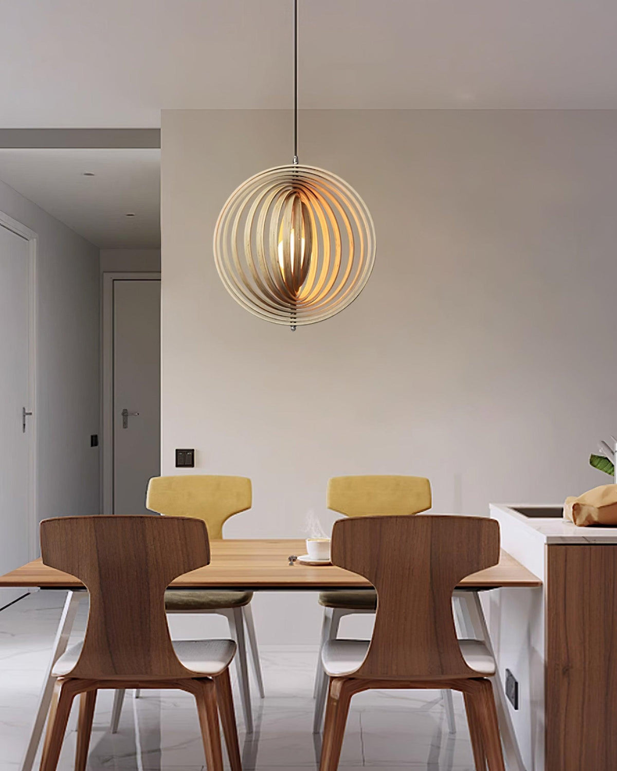 Pendant Lamp Wood Rings Sphere Organic Minimalist Ambient - Letslighting