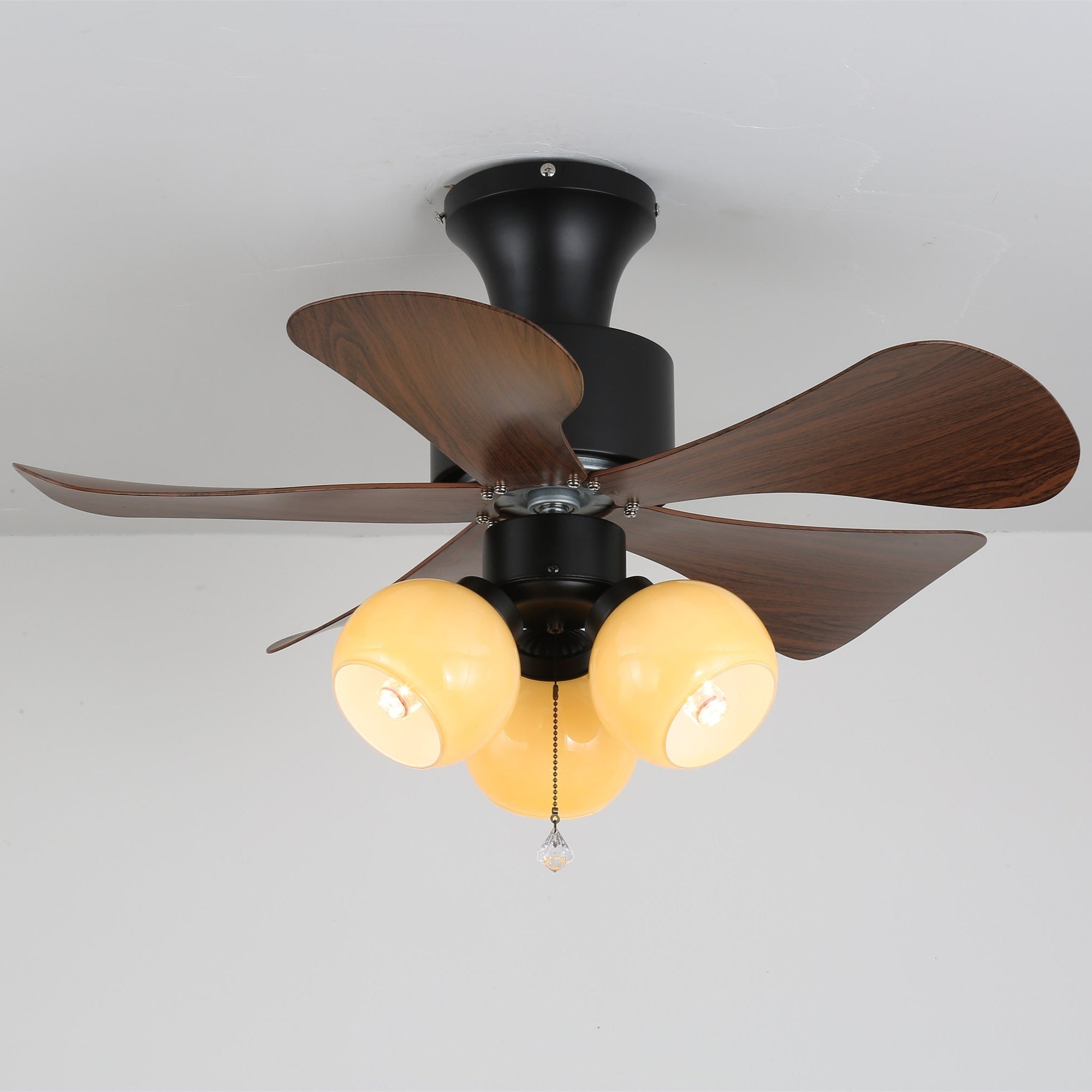 Plafoniera ventilatore Lunara Vintage con pale in ABS e paralume in vetro