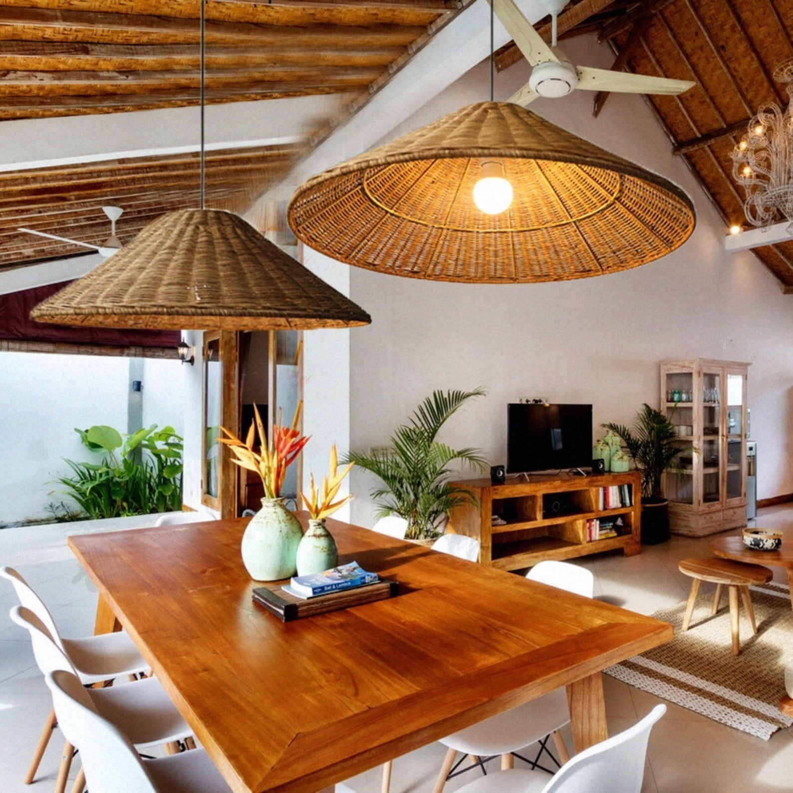 Ritta Vintage Fatto a Mano LED Rattan Lampade a Sospensione Soggiorno