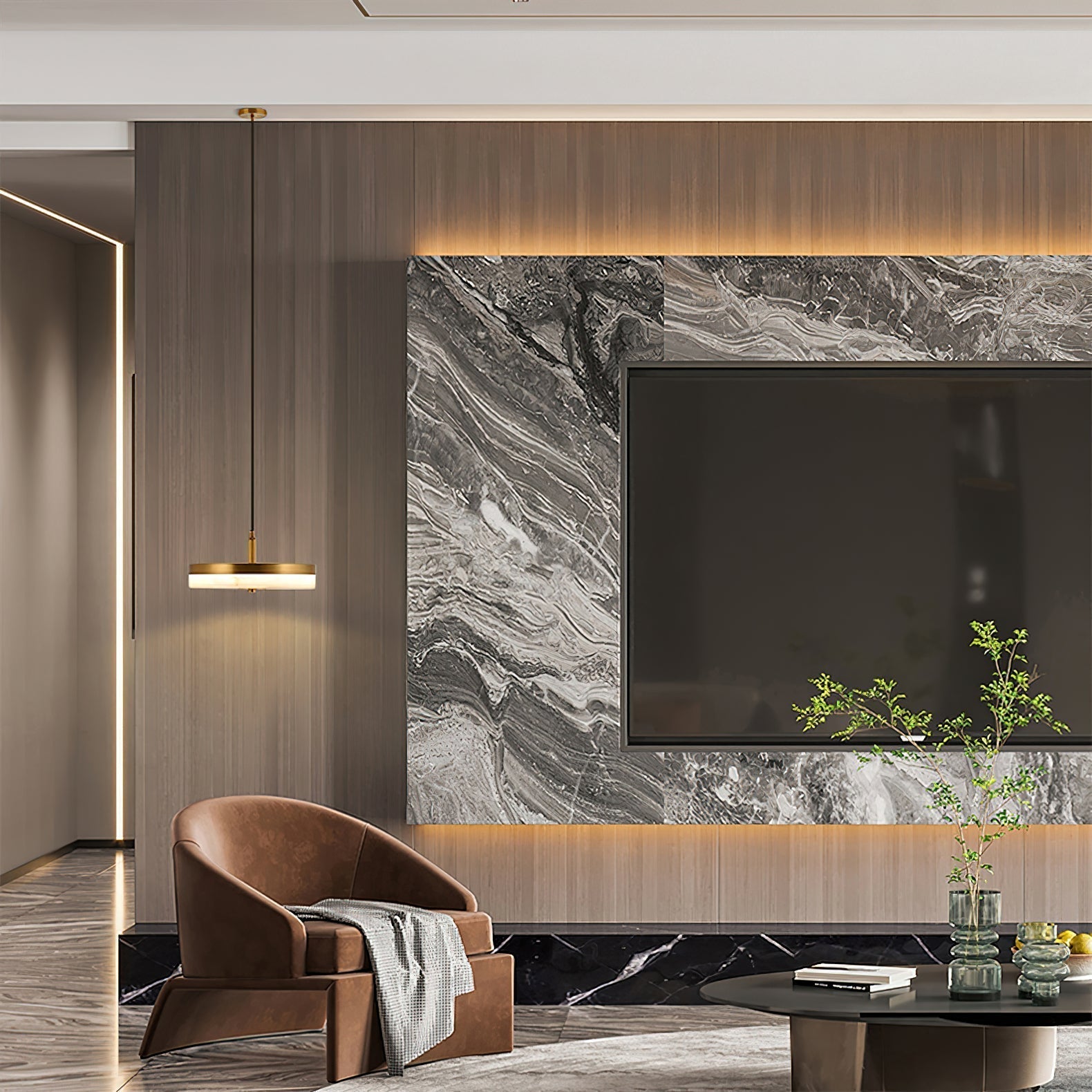 Utalion Modern Minimalist Metal Alabaster Pendant Light - Lamp Copper