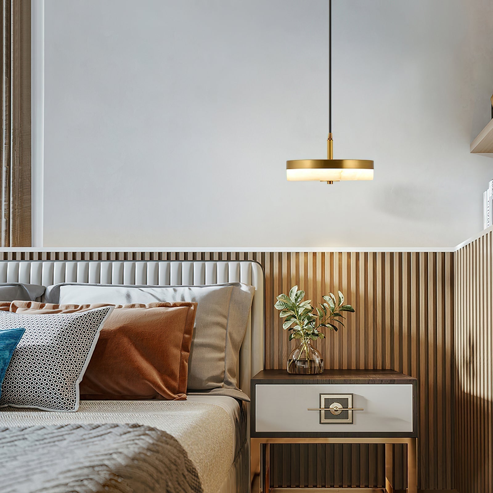 Utalion Modern Minimalist Metal Alabaster Pendant Light - Lamp Copper