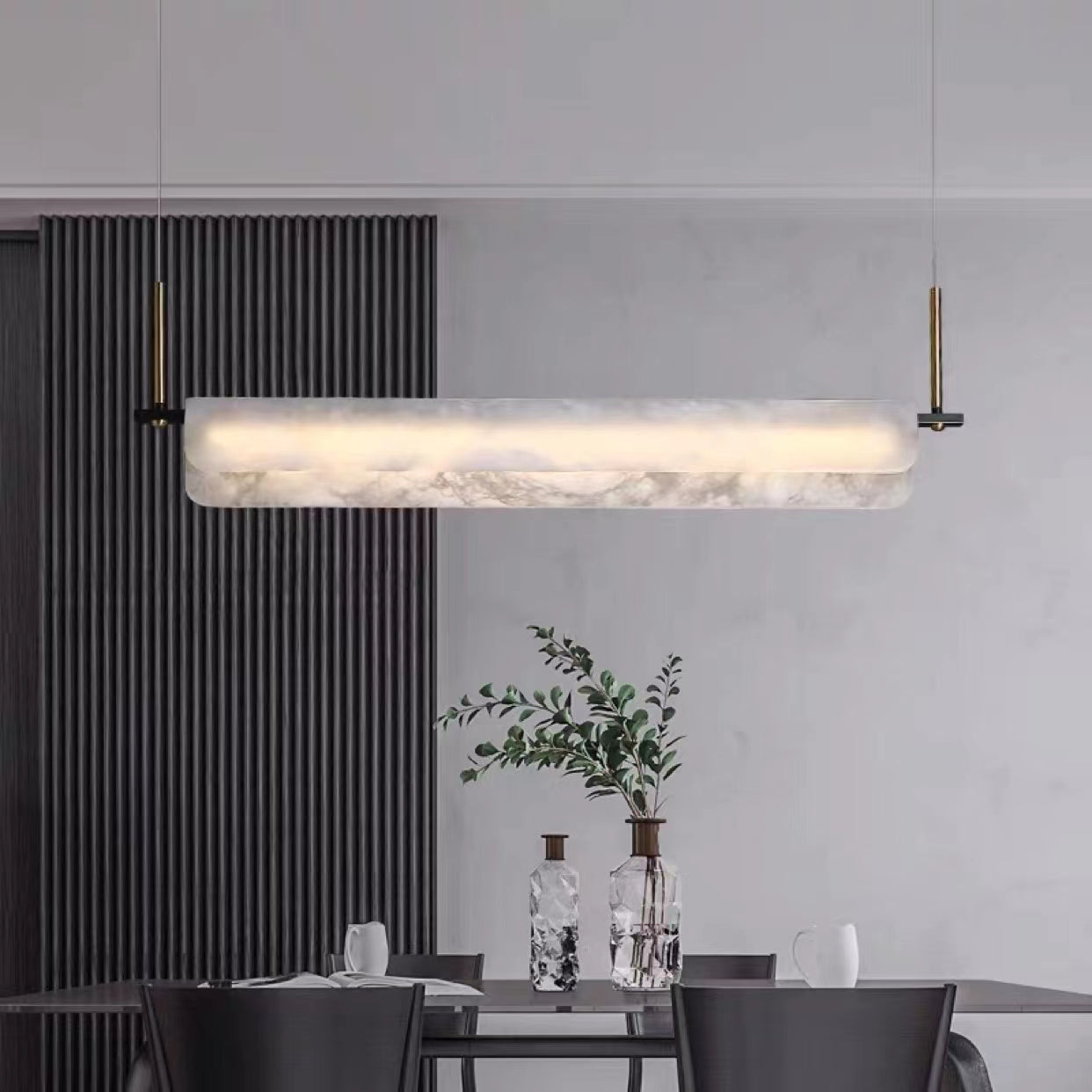 Eshaisra Modern Minimalist Metal Alabaster Pendant Light - Lamp Copper