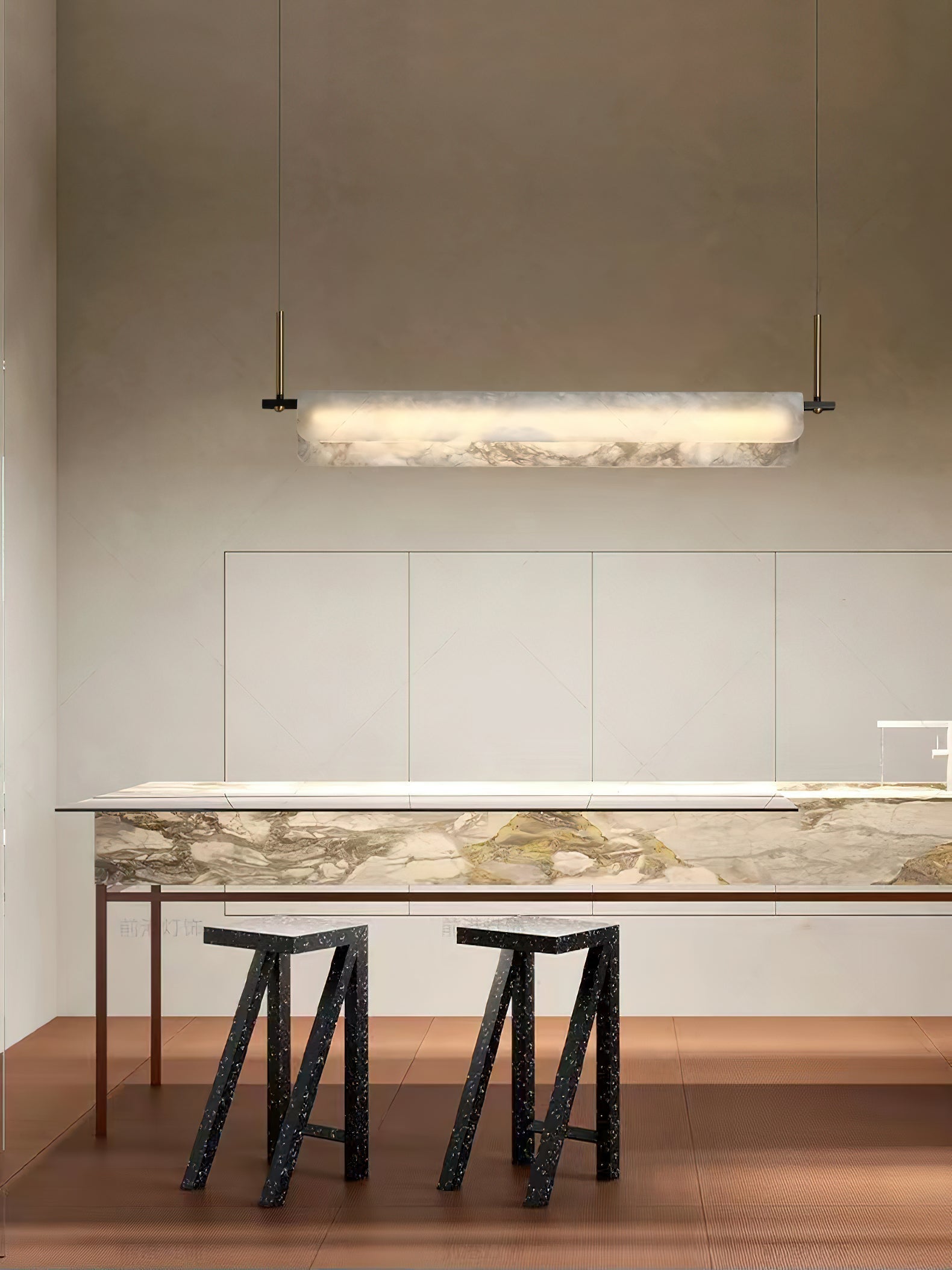 Eshaisra Modern Minimalist Metal Alabaster Pendant Light - Lamp Copper