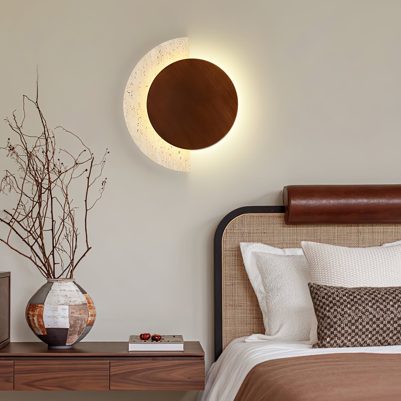 Coraeen Half-Moon Travertine Wall Light - Neutralighting