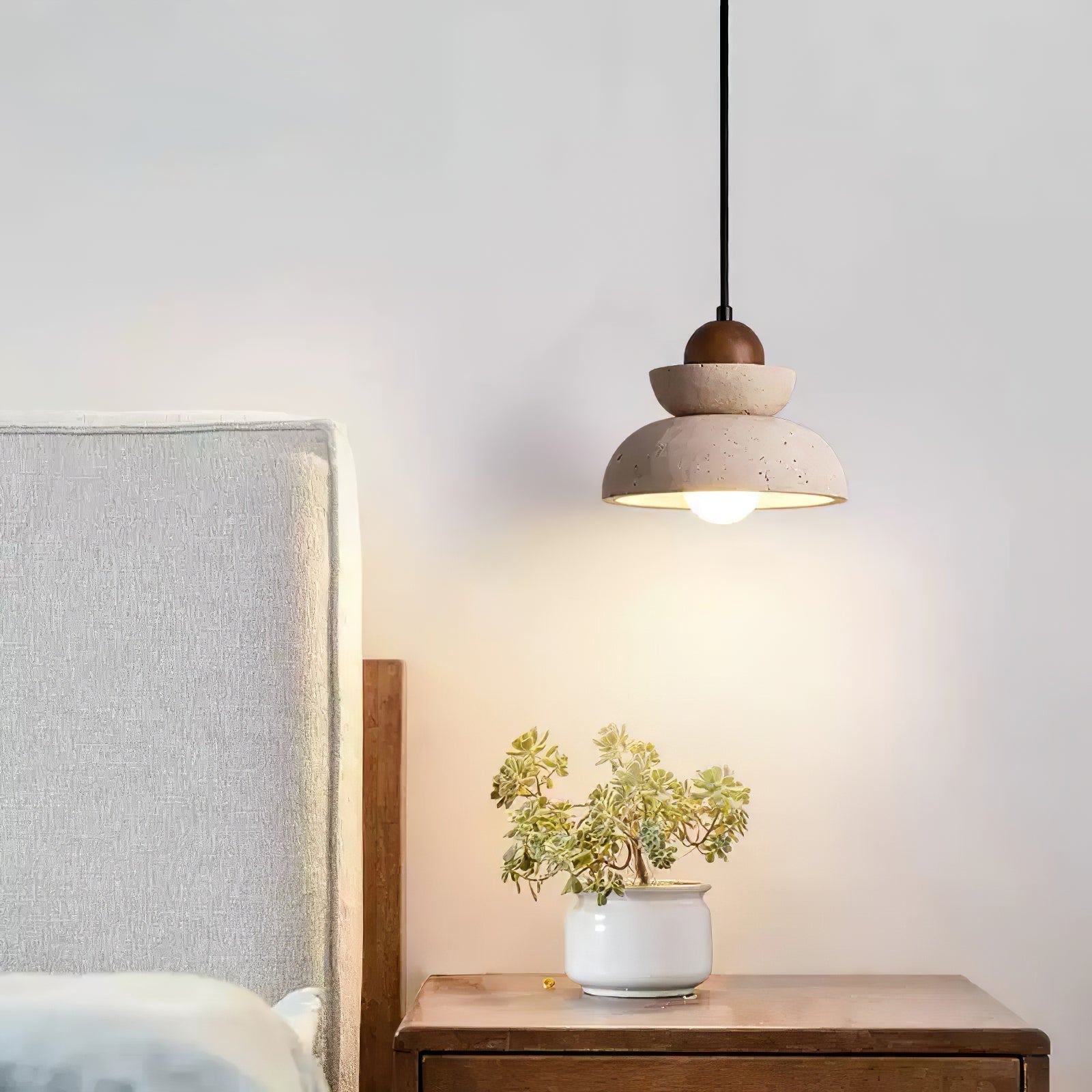 Zophaos Tiered-Bell Travertine Pendant Light - Neutralighting