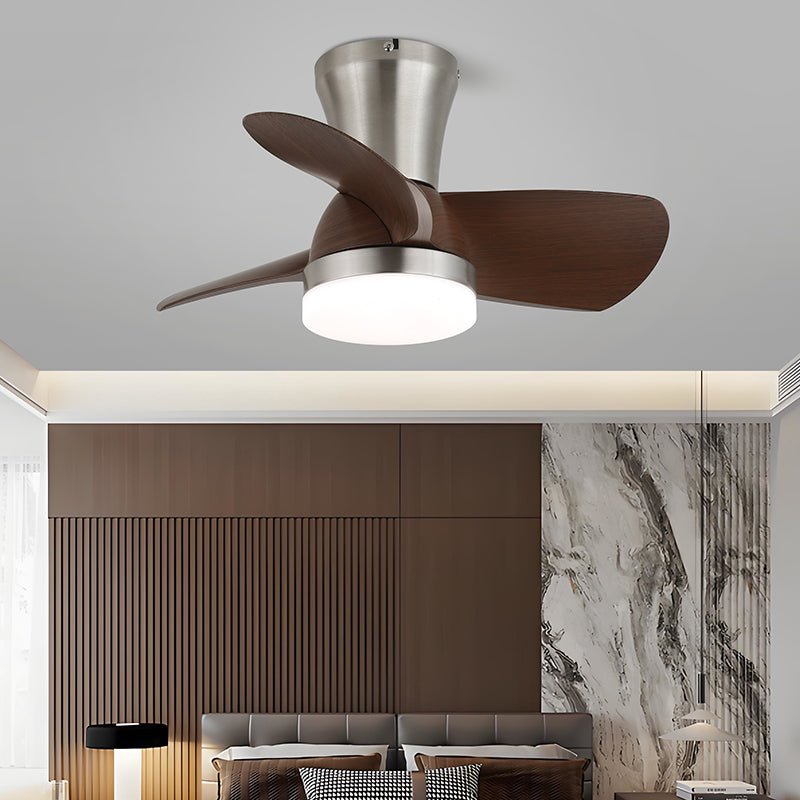 Ventilatore da soffitto Luvora minimalista con luce, profilo laterale