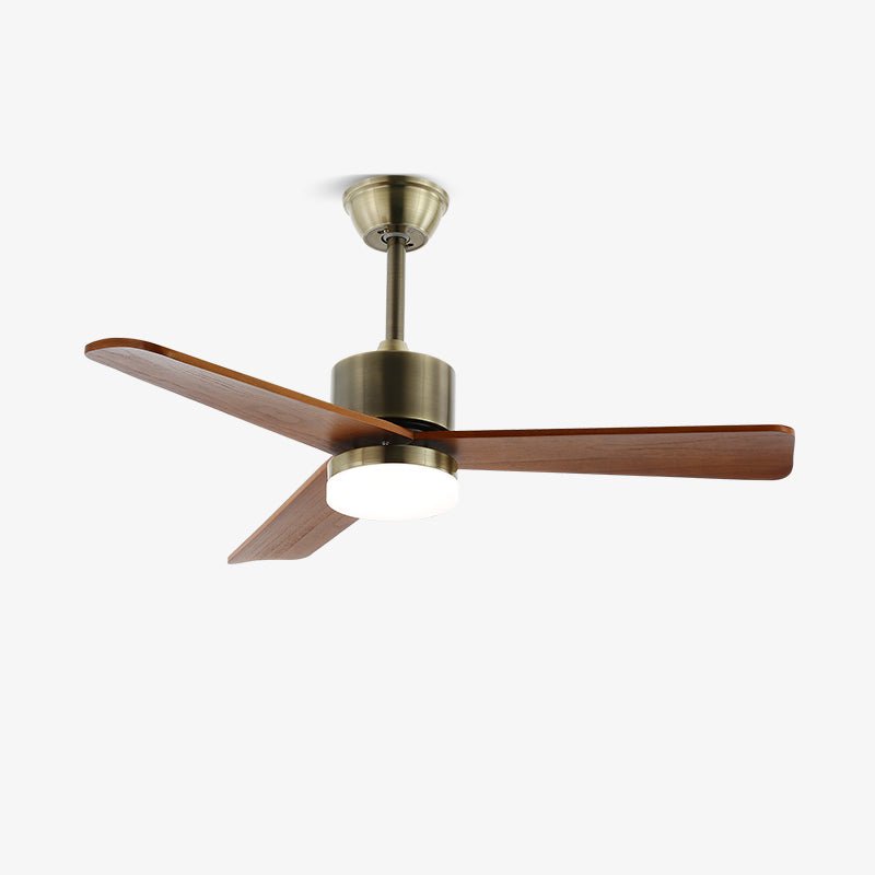 Panoramica del ventilatore da soffitto con luce Ventio minimalista in argento e legno.