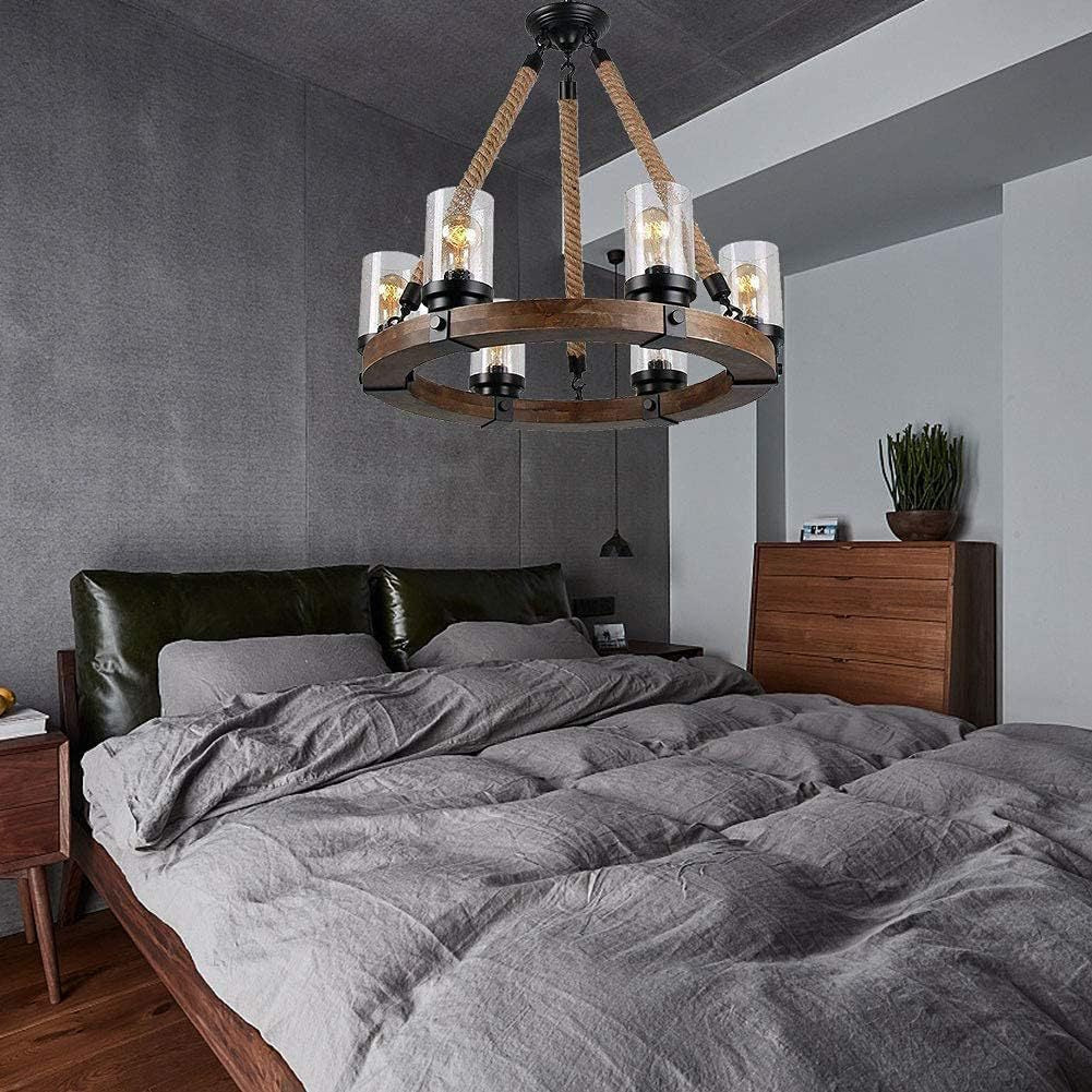 Zomiria Vintage Industrial Wagon Wheel Wooden Chandelier - Lamp Copper