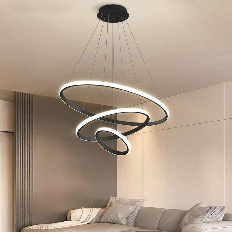 Arisha Design LED Lampada a Sospensione Metallo/Silicone Anello Moderna 2/3/4 Anelli
