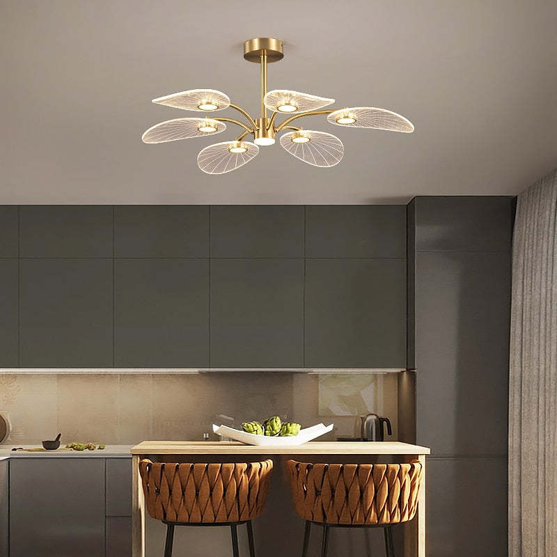 Carins Arte Deco Foglia LED Lampade a Sospensione Metallo Acrilico Oro Camera da Letto