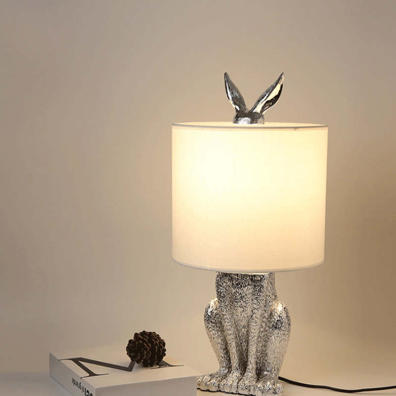 Alice Design LED Lampada da Tavolo Cilindro Coniglio Resina Nero/Bianco/Oro Camera da Letto/Soggiorno/Studio