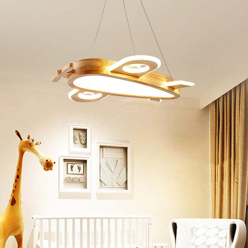 Minori Moderno Naturale Creativo DIY Bambini Aereo Forma Acrilico Lampade a Sospensione Legno