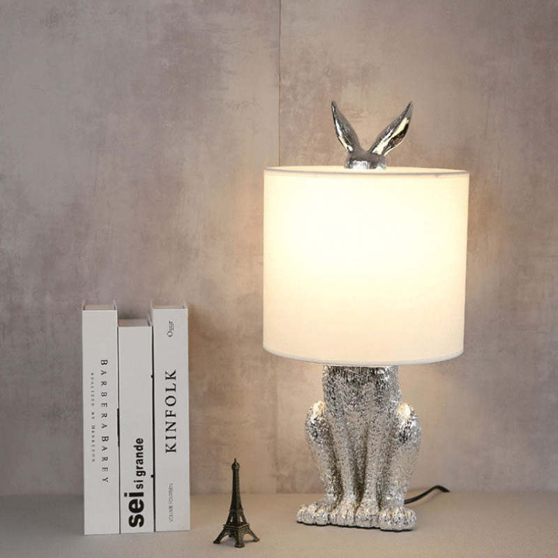 Alice Design LED Lampada da Tavolo Cilindro Coniglio Resina Nero/Bianco/Oro Camera da Letto/Soggiorno/Studio