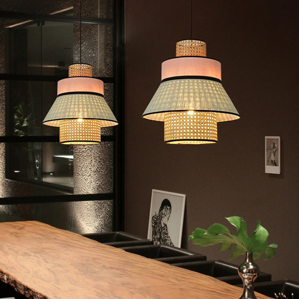 Ritta Tessuto/Rattan Lampada a Sospensione Dia 40/50CM Metallo/PVC