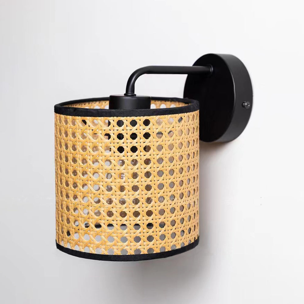Ritta Minimalismo LED Piccolo Applique Cilindrica Rattan Metallo Marrone Rustica Soggiorno/Camera da Letto