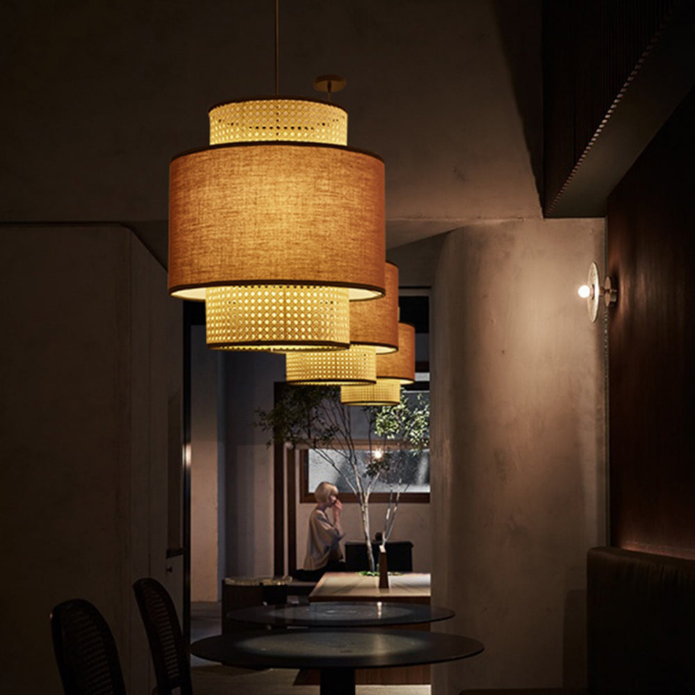 Ritta Naturale Beige LED Lampada a Sospensione Cilindrico Rattan Soggiorno/Camera da Letto/Sala da Pranzo