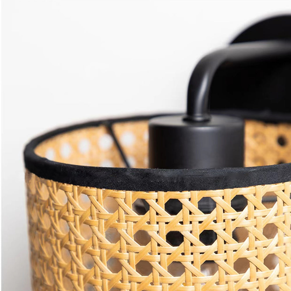 Ritta Minimalismo LED Piccolo Applique Cilindrica Rattan Metallo Marrone Rustica Soggiorno/Camera da Letto