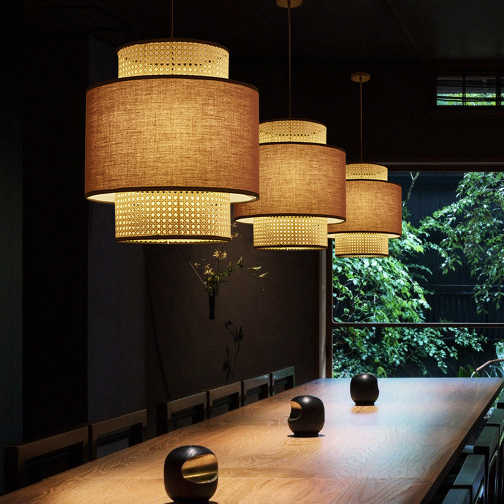 Ritta Naturale Beige LED Lampada a Sospensione Cilindrico Rattan Soggiorno/Camera da Letto/Sala da Pranzo
